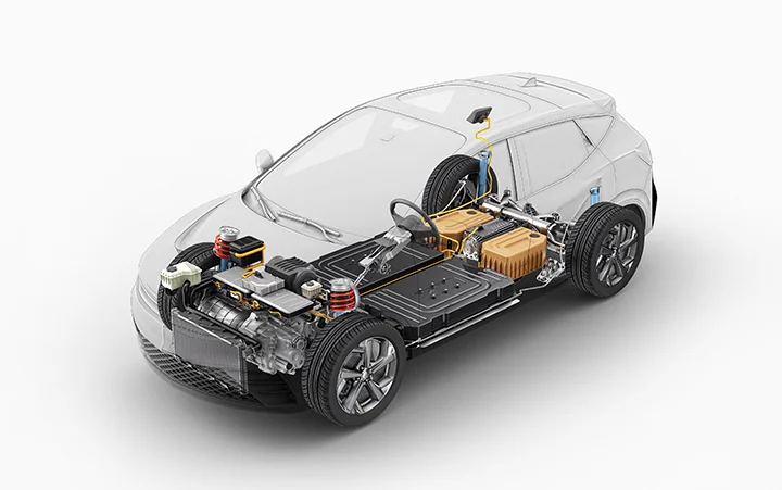 Xray graphic of an electric vehicle.